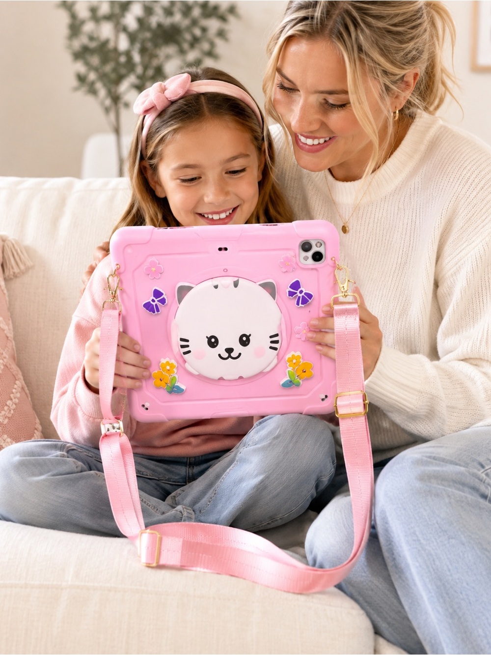 NEW iPad Pro 11 M4 2024 Kitty Cat Case Pink Shoulder Strap